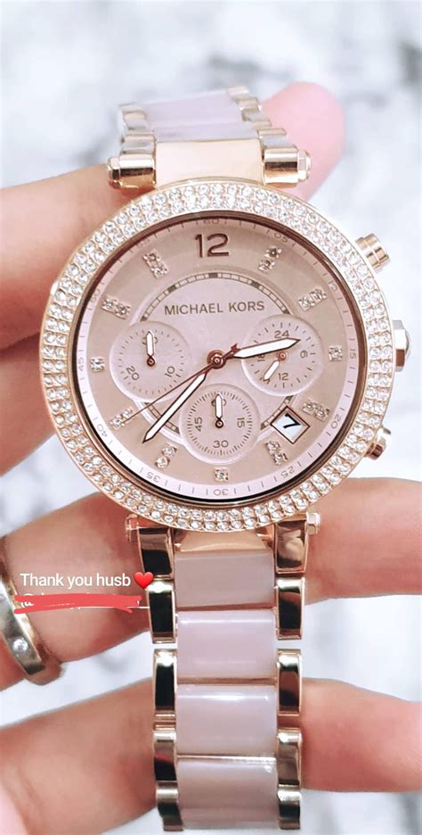 michael kors mini parker rose goldtone and blush acetate watch|Michael Kors parker rose goldtone.